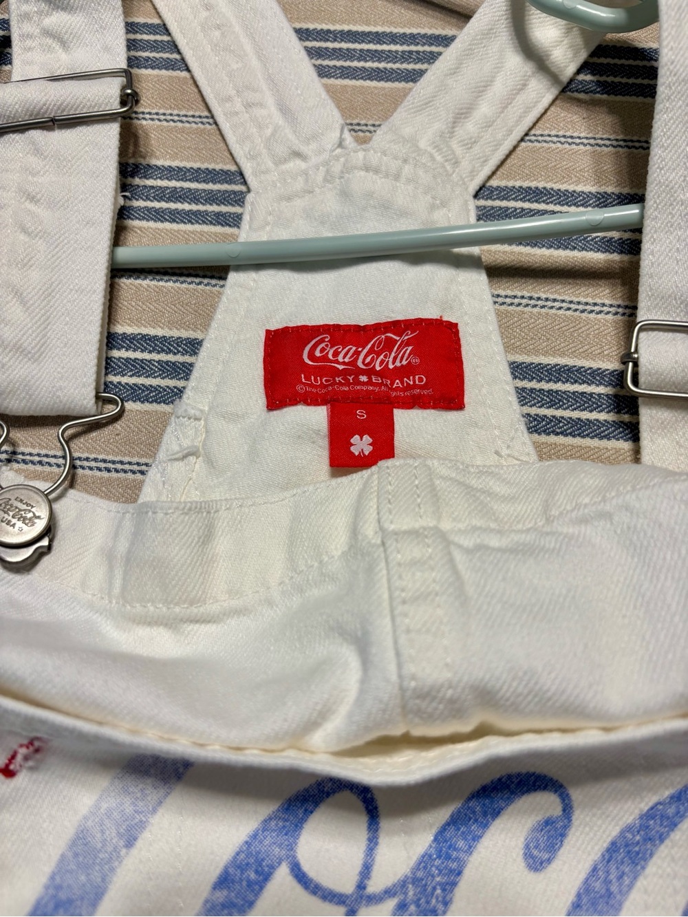 Lucky Brand size small Coca Cola White Denim Overalls - Picture 3 of 7